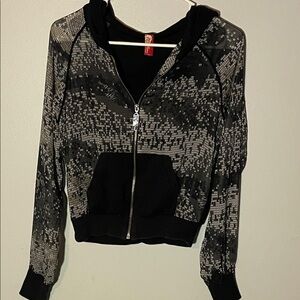 Apple Bottoms Black and Silver Bomber Jacket Size Medium
